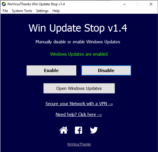 Tampilan Aplikasi Win Update