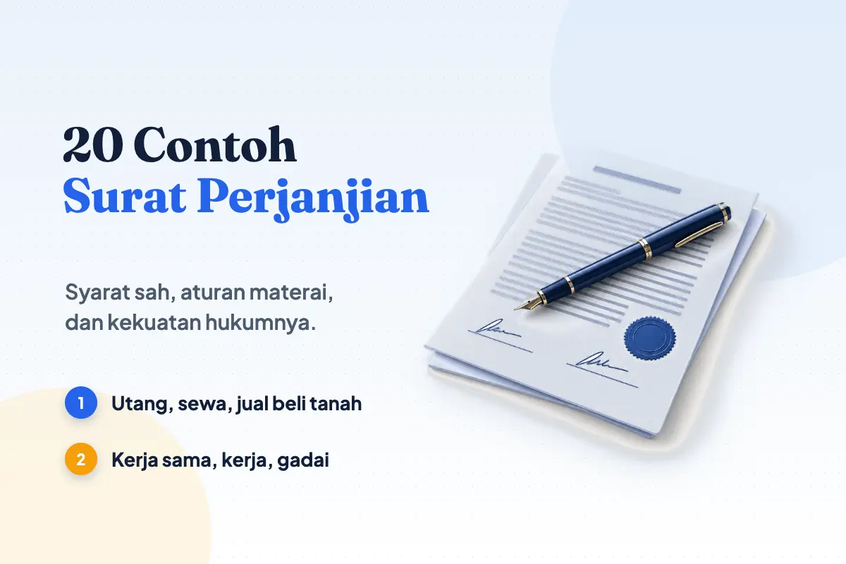 Dua lembar perjanjian bermaterai yang ditandatangani dua pihak di atas meja bersama pena dan stempel