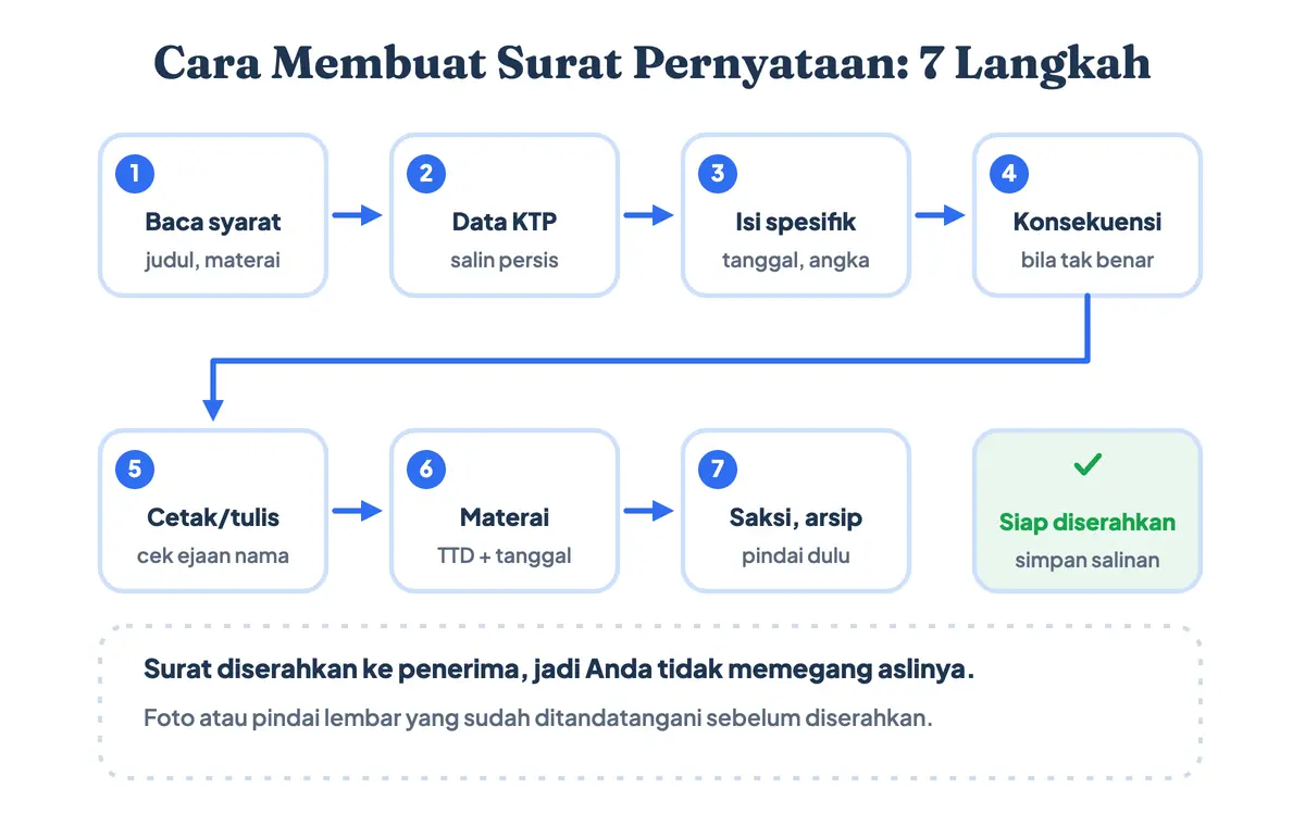 Tujuh langkah cara membuat surat pernyataan dari membaca persyaratan penerima sampai menyimpan salinan surat yang sudah ditandatangani