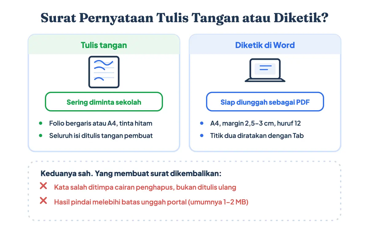 Cara membuat surat pernyataan tulis tangan atau diketik di Word, beserta ketentuan kertas, tinta, dan penyimpanan PDF