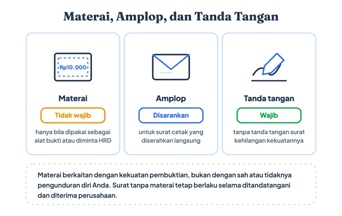 Ketentuan materai Rp10.000, amplop putih, dan tanda tangan pada surat resign: mana yang wajib dan tidak