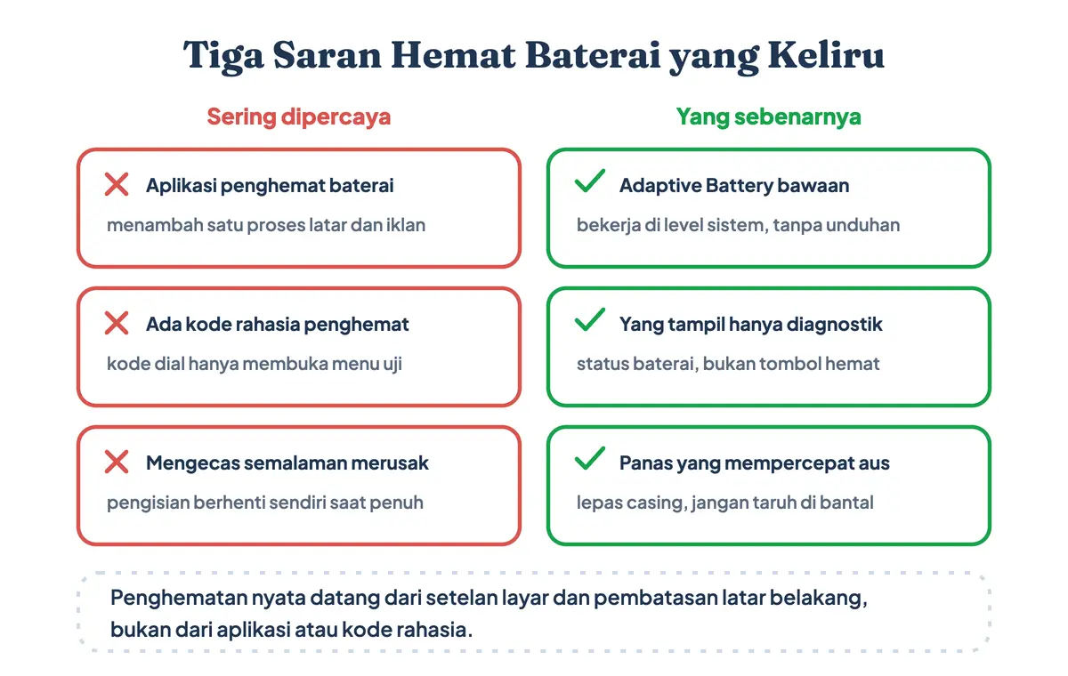 Mitos aplikasi penghemat baterai, kode rahasia, dan mengecas semalaman beserta faktanya