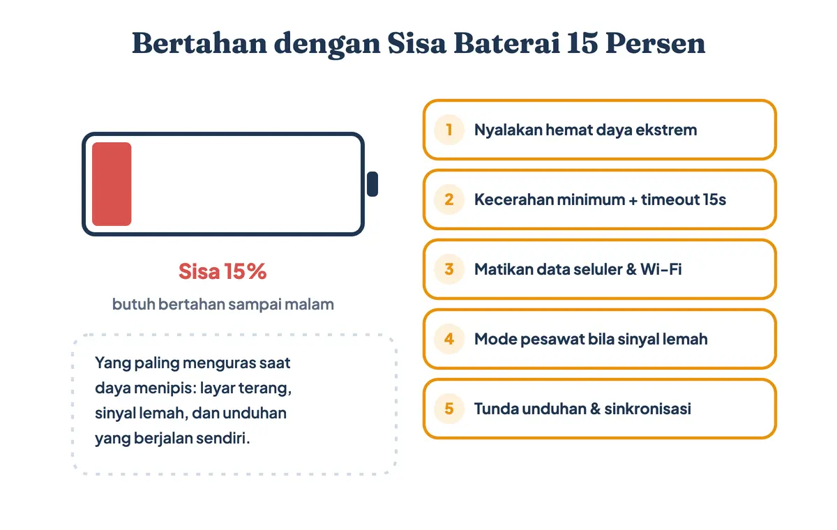 Lima langkah darurat menghemat baterai HP saat daya tersisa 15 persen