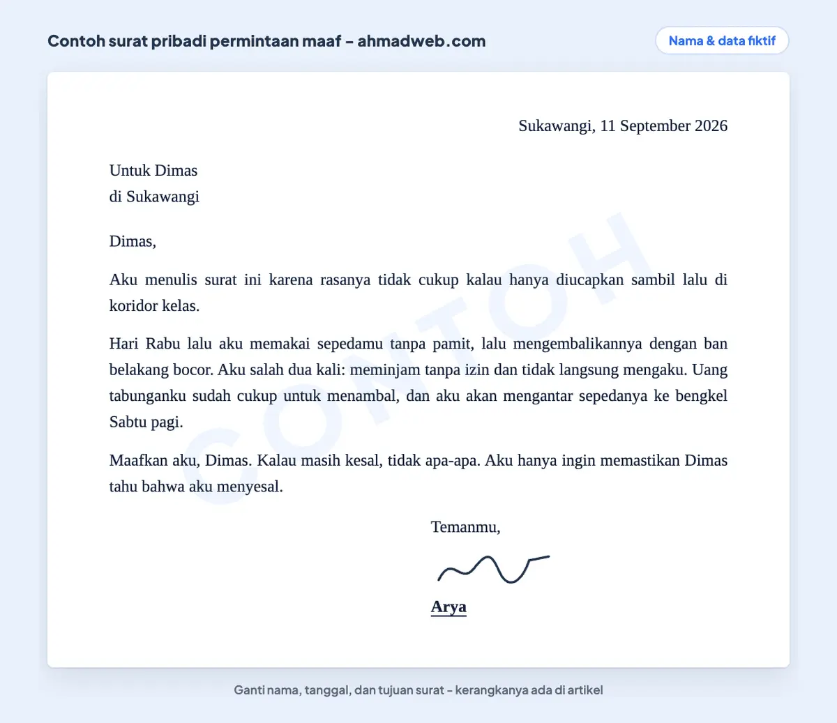 Contoh surat pribadi permintaan maaf kepada teman yang menyebut kejadiannya langsung di paragraf kedua beserta cara memperbaikinya