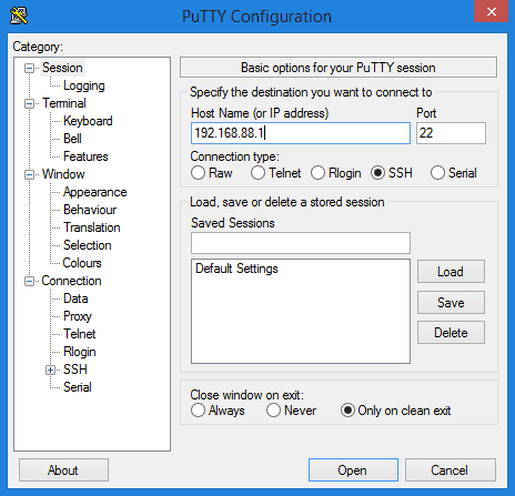Pengaturan koneksi SSH ke Mikrotik di aplikasi Putty