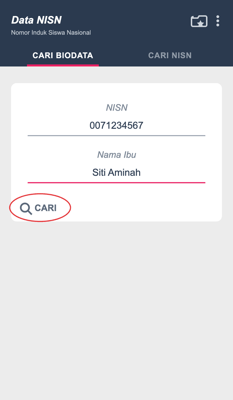 Cari biodata NISN berdasarkan nomor di aplikasi Data NISN