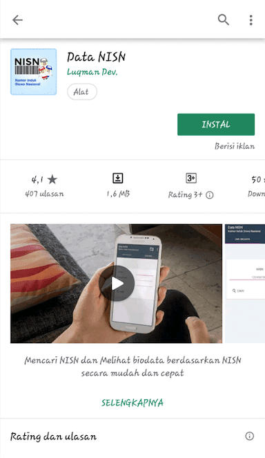 Aplikasi Data NISN di Google Play Store