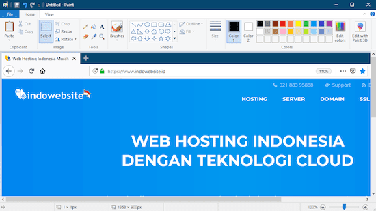 Hasil screenshot layar penuh di-paste ke Microsoft Paint