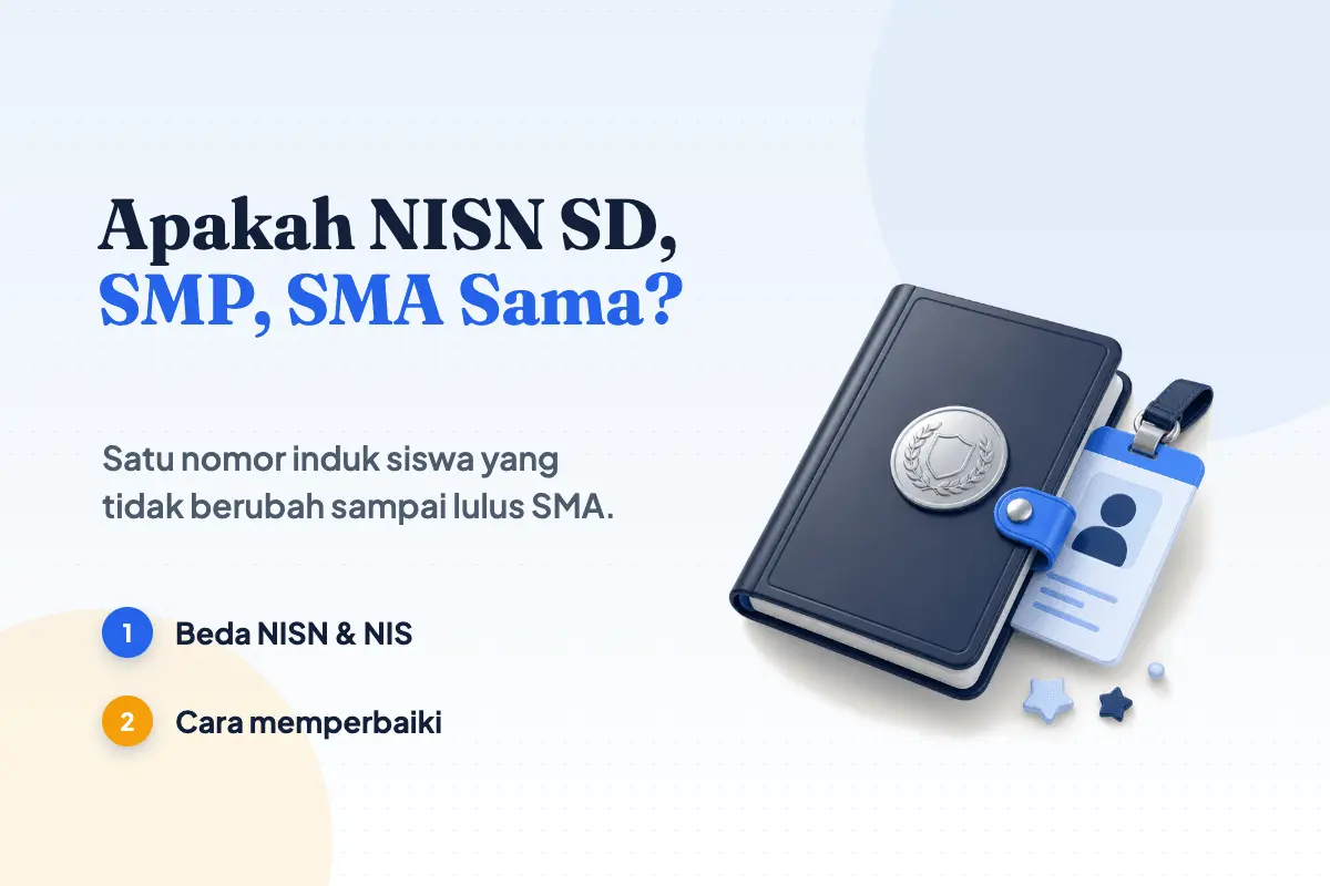 Ilustrasi rapor tiga jenjang sekolah dengan satu nomor identitas yang sama, sampul penjelasan NISN permanen
