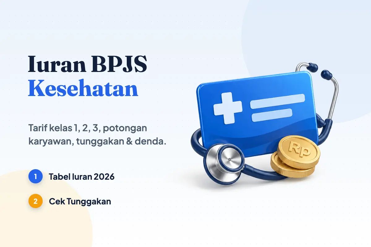 Kartu peserta biru bertanda plus medis, stetoskop, dan koin emas Rp: ilustrasi iuran BPJS Kesehatan kelas 1, 2, 3 per bulan