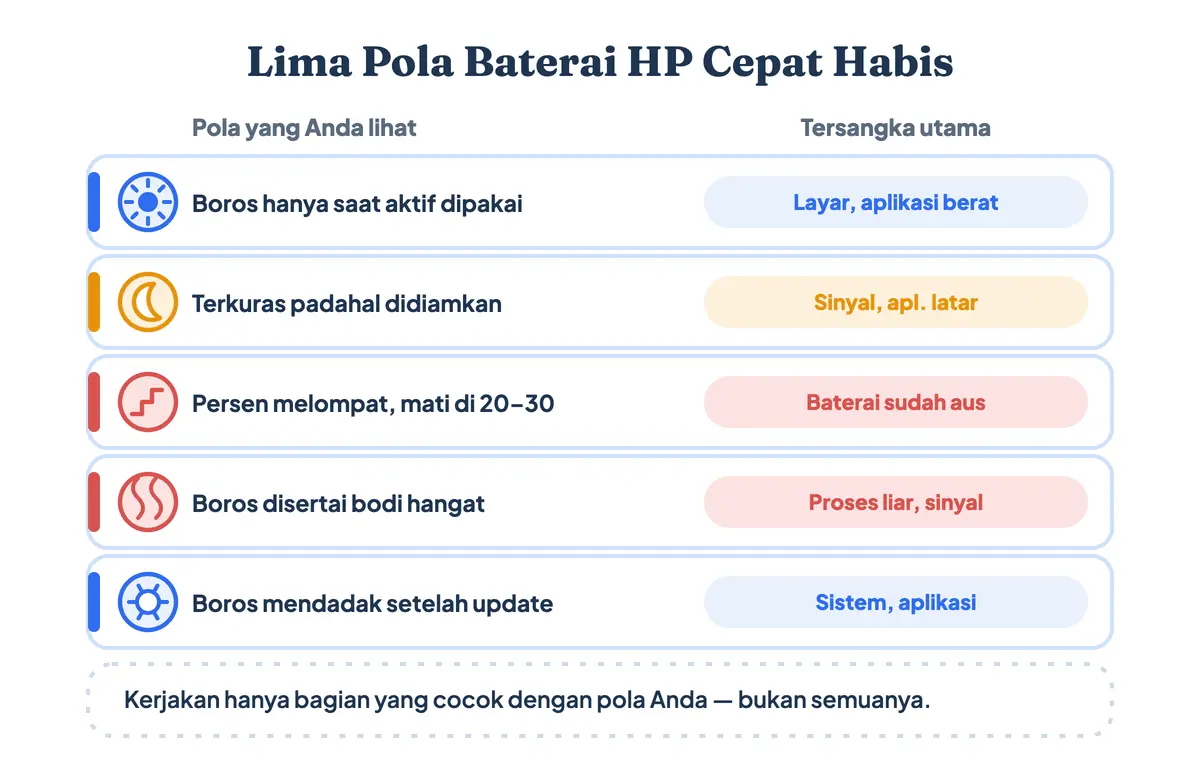 Lima pola gejala baterai HP cepat habis beserta tersangka utamanya