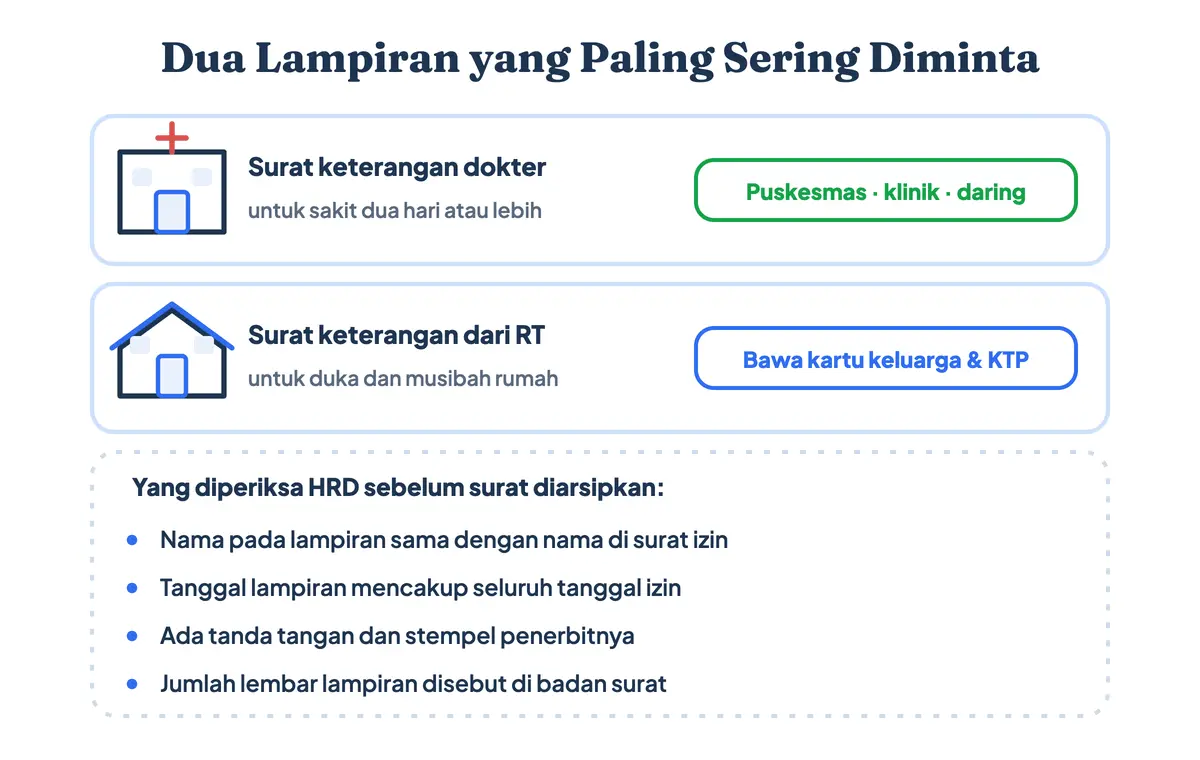 Dua jalur mendapatkan lampiran surat izin kerja: surat keterangan dokter dari fasilitas kesehatan dan surat keterangan dari ketua RT