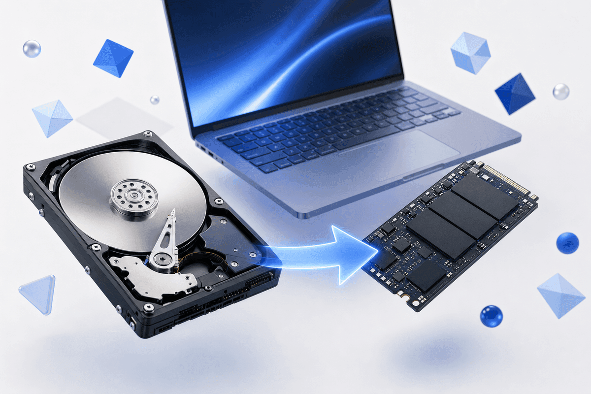 Ilustrasi upgrade laptop lemot dengan mengganti HDD lama ke SSD agar lebih cepat